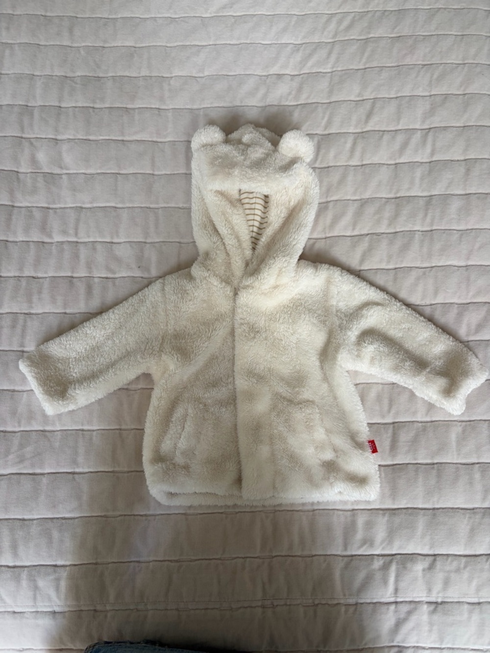 Magnetic Me Cream Fuzzy Hooded Baby Jacket with Bear Ears